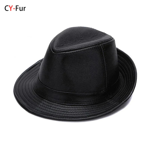 2026  Autumn Men Real Genuine Cowhide Leather Top Hats Men Fashion Caps Winter Warm New Cowboy  100% Real Cowhide Leather Hats