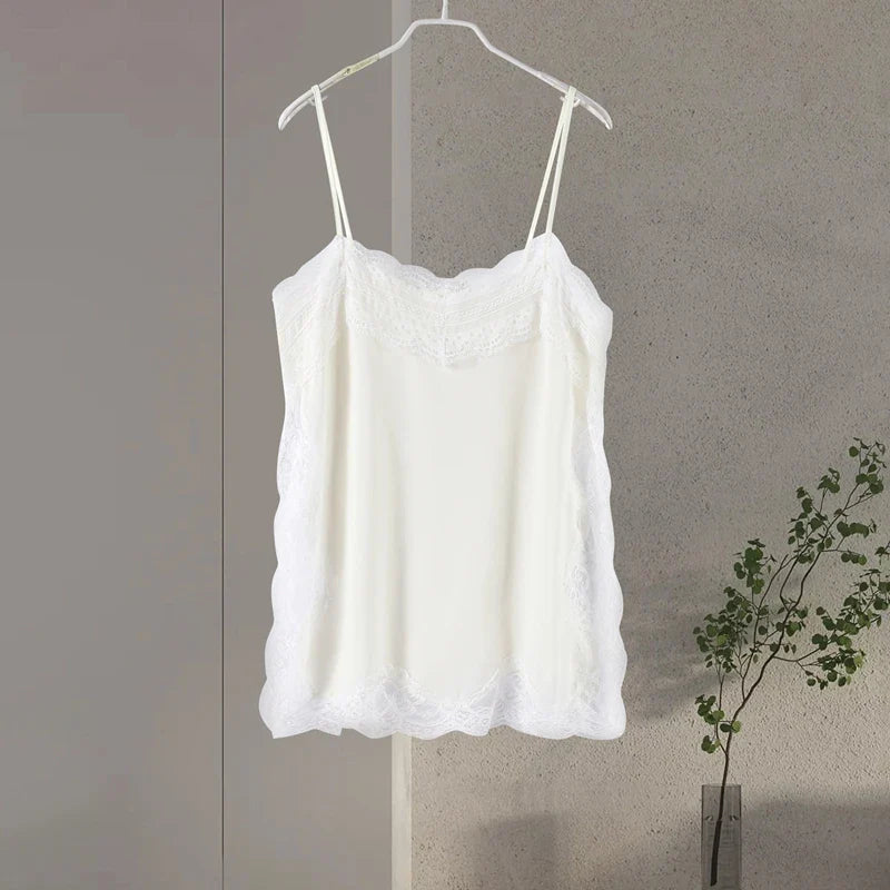 Sexy Lace Sling Tank Top Women Stain Sleeveless V Neck Backless Loose Tops Female 2025 Summer Autumn Chic Street Homewear Lady