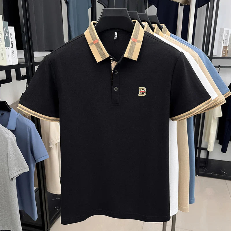 100% pure cotton high-end brand fashionable men's short sleeved polo shirt autumn original letter design golf top T-shirt