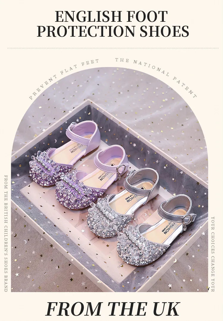 Princess Girls Party Shoes Children Sandals Gorgeous Rhinestone Low Heels Shoes Girl Sandals mary janes Dress Shoes Child I06106