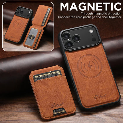 Wireless Charging Phone Case Magnet Card Holder Stand Faux Leather For iPhone 17 Pro Max 16 Plus 15 14 13 12