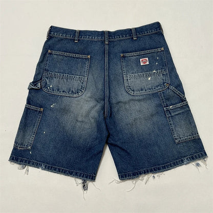 Black Nice Washed Damaged Saint DOUBLE KNEE Zipper Denim Shorts Men Women Oversized Shorts