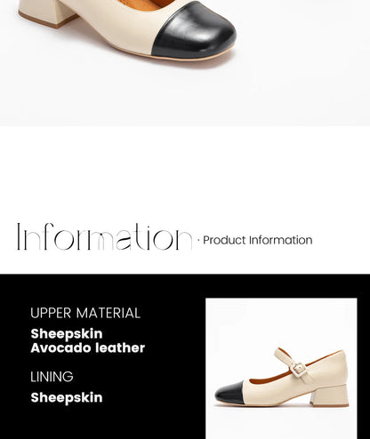 Women's High Heels New High Quality Sheep Leather Women's Shoes Simple Beige Mary Jane Shoes Comfortable