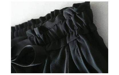 Women Long Pants 100% Mulberry Silk Belted Waist Trousers With Pockets Black Color Office Lady M0609