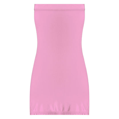 Womens Oil Glossy Strapless Pencil Dress Solid Color Tight Fitting Stretchy Bodycon Mini Dresses Night Club Costume Nightwear