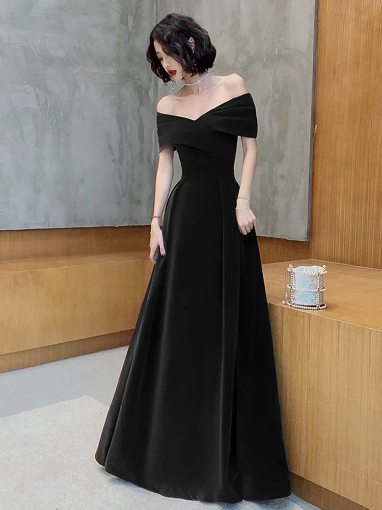 Spring Long Luxury Elegant Wine Red Soft Velvet Evening Party Wedding Dresses for Women 2022 Off Shoulder Maxi Dress