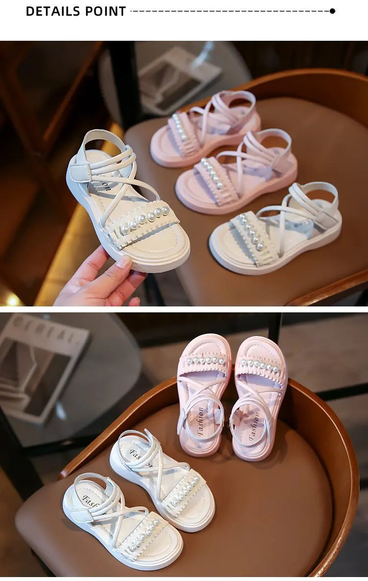 Girls' sandals 2026 Summer new little girl fashion Big Children's Beach Shoes Children's sandals Pearl Princess shoes for kids