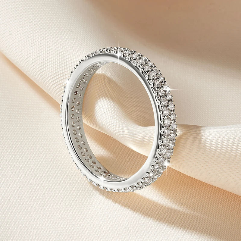 Sparkling 1.3mm D Color Full Moissanite Eternity Ring 14k Gold Filled Double-row Finger Bands GRA Cerified Rings for Womem