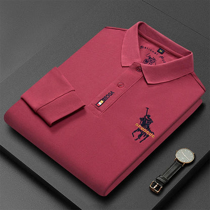 Popular Men's Spring and Autumn Horse Logo Trendy Brand Temperament Fashionable Outdoor Sports Top Long Sleeved Polo Shirt