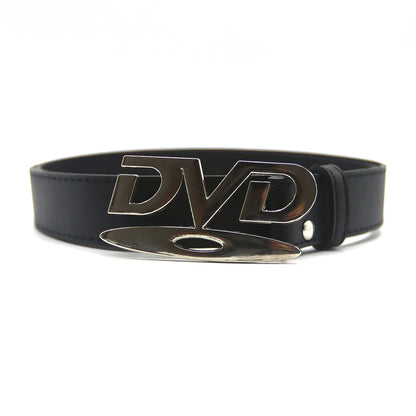 Unisex Nostalgic Design DVD Buckle Belt Men Women Decoration Paired with Jeans Belt Versatile White Black Design Sense Belt