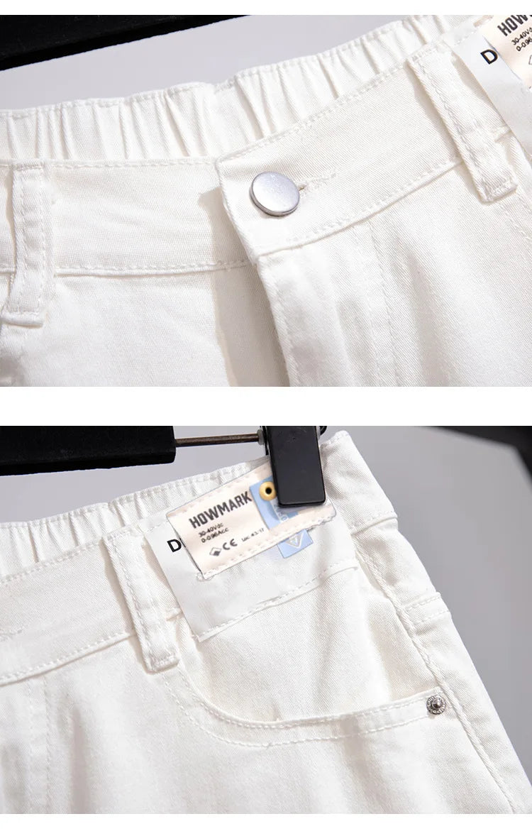 150Kg Plus Size Women's Five-Point Denim Shorts Hip 150 Summer High-Waist Loose Wide Leg Pants Blue Black 5XL 6XL 7XL 8XL 9XL