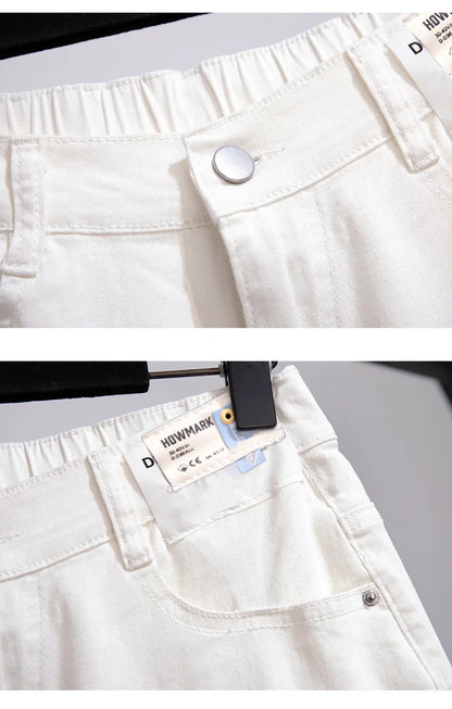 150Kg Plus Size Women's Five-Point Denim Shorts Hip 150 Summer High-Waist Loose Wide Leg Pants Blue Black 5XL 6XL 7XL 8XL 9XL
