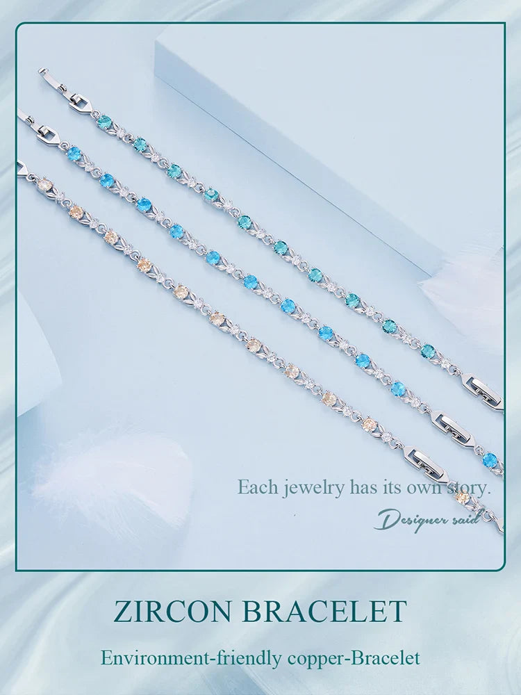 Authentic Luxury Multi-color Zircon Bracelet Rose Gold Color Chain Link Bracelet for Women Birthday Crystal Jewelry
