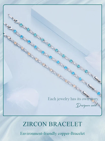 Authentic Luxury Multi-color Zircon Bracelet Rose Gold Color Chain Link Bracelet for Women Birthday Crystal Jewelry