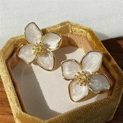 Dropped Glaze Flower Stud Earrings for Women Girl French Ins Vintage 2024 Fashion Korean Wedding Romantic Jewelry Gifts