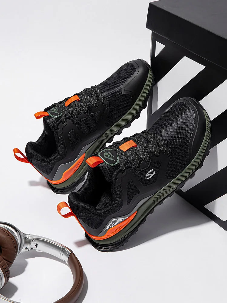 Unisex Hiking Sneakers Lace-Up Walking Shoes Outdoor Travel Artificial Leather Sneakers