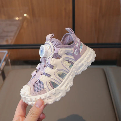 Children's Sports Sandals 3-18 Years Old Blue Hollow Breathable Boys Girls Casual Shoes Light Purple Soft Non-slip Kids Sneakers