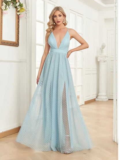 Elegant A-line Chiffon Evening Dresses Luxury Floor Lenght Backless Formal Deep V-neck Women Tulle Caicktail Wedding Party Gowns