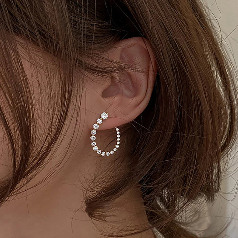 Round Cut Moissanite Half Hoops Earrings for Women 925 Sterling Silver U-Style Size Gradient Diamond Stud Earring Fine Jewelry