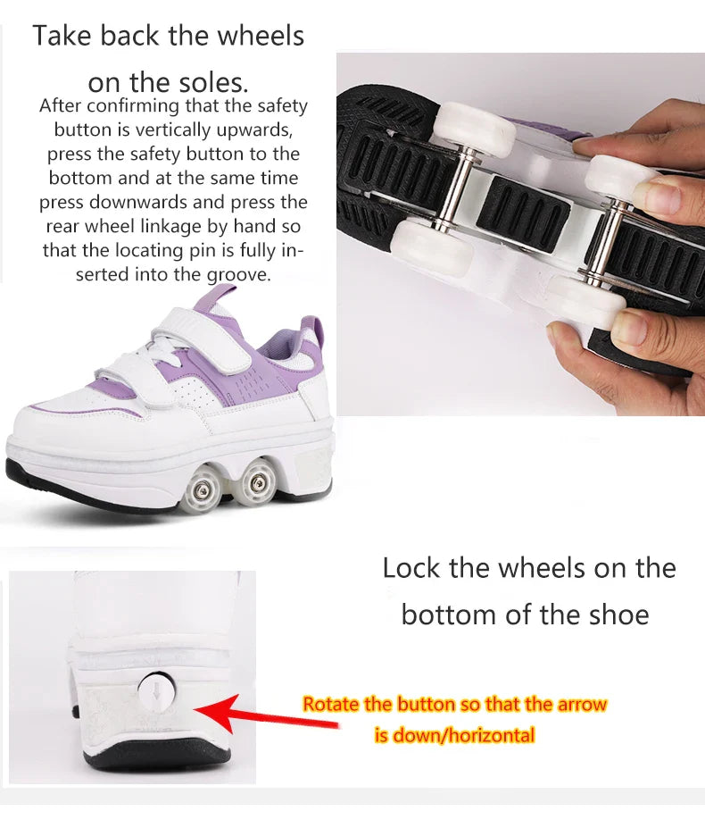 Children Wheels Shoes Roller Sneakers With 4 Wheels Skates Adult Runaway Parkour Deformation Shoes For Women Men Youth Kids Gift