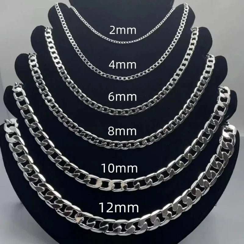 925 Sterling Silver Necklace 2-12mm Width 40-75cm Long Chain Lobster Clasp Men and Women Engagement Jewelry