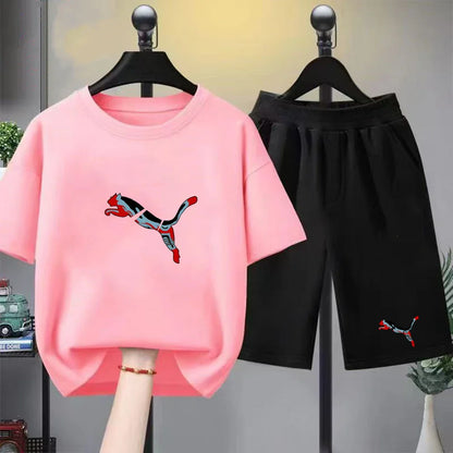 Summer white children's short sleeve 3-12 Years Kids cougar print T-shirt clothes boy girls pink shirt tees ventilate cool tops