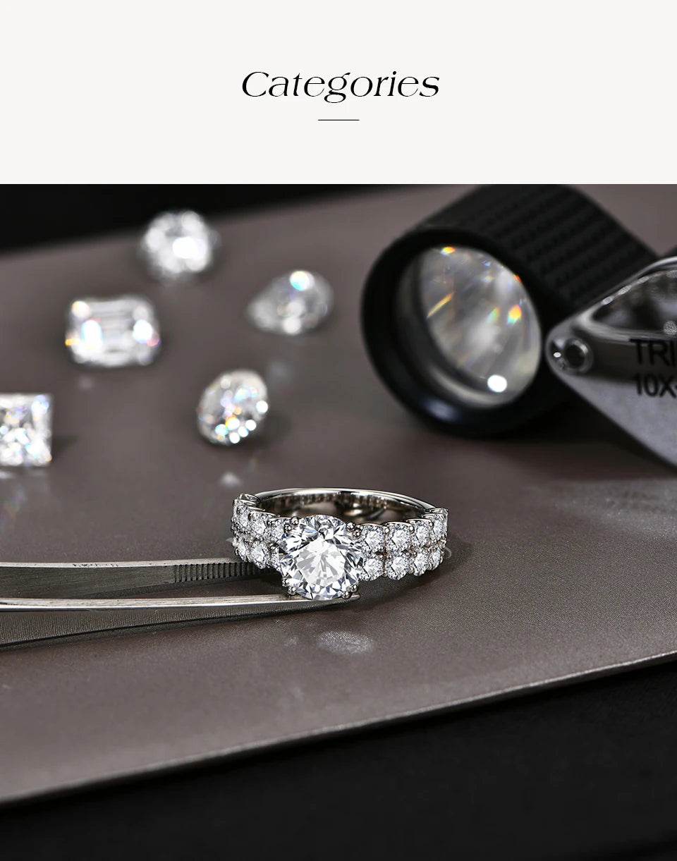 Full Sparkling D VVS1 Moissanite Rings for Women Round Cut 3.0CT Diamond S925 Silver 18K White Gold Plated Fine Jewelry