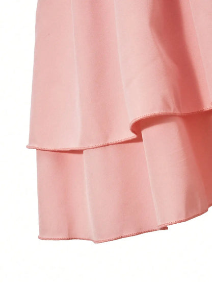Girls' fashionable and elegant camisole dress for summer, girls' outdoor casual contrasting butterfly bow curved skirt dress