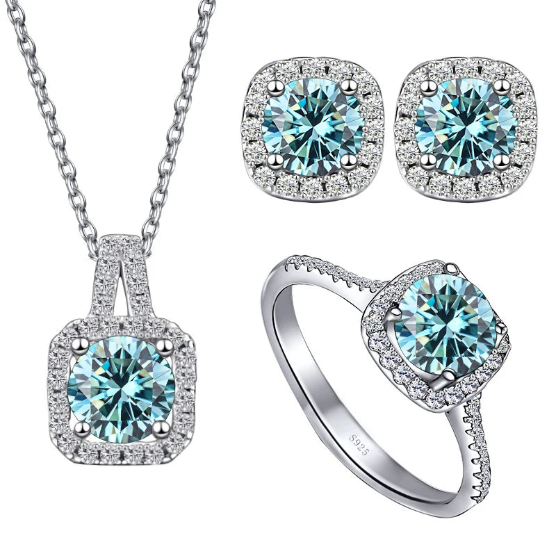 S925 Sterling Silver jewelry for women 1 carat moissanite diamond 3 pieces set necklace ring earrings wedding party