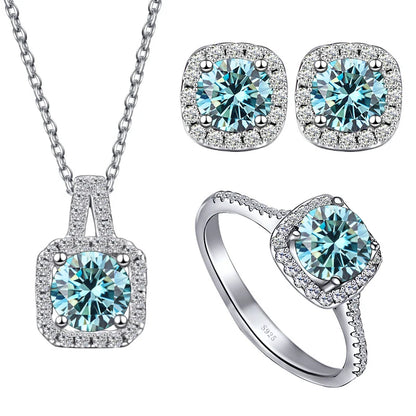S925 Sterling Silver jewelry for women 1 carat moissanite diamond 3 pieces set necklace ring earrings wedding party