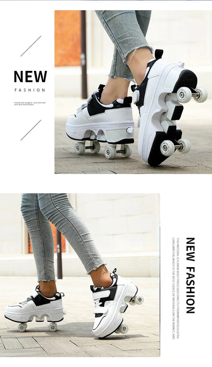 Children Wheels Shoes Roller Sneakers With 4 Wheels Skates Adult Runaway Parkour Deformation Shoes For Women Men Youth Kids Gift
