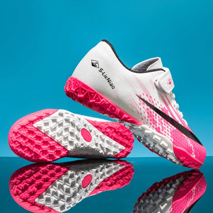 Kids' Turf Soccer Shoes with Rubber Soles, White/Pink, Black/Gold & WhiteMoon for Training