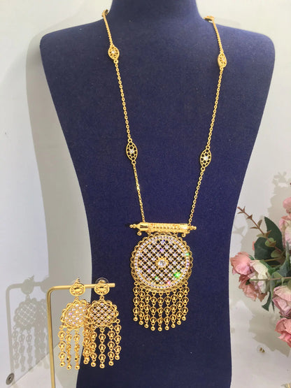 Trendy 2PCS Luxury Waterdrop Indian Jewelry Sets For Women Wedding Party Indian Dubai Bridal Necklace Bracelet Earrings