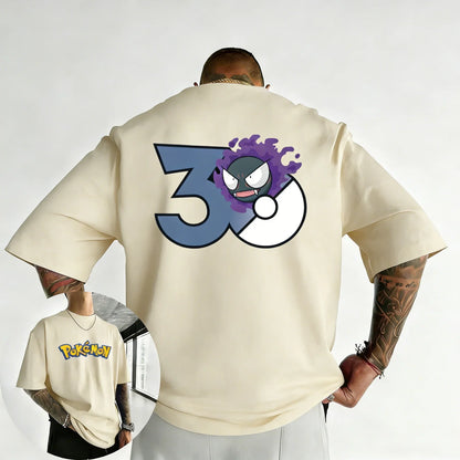 30th Anniversary Gastly Printed T-shirt Summer New Men's and Women's Loose Casual Hip Hop Trendy Short Sleeve Top