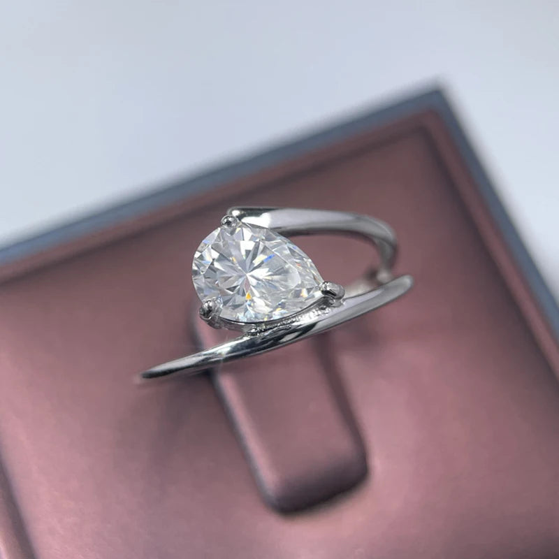 D Color VVS1 6*8mm Pear Cut Moissanite Rings for Women Sparkling Wedding Proposal Birthday Gift 100% S925 Sterling Silver
