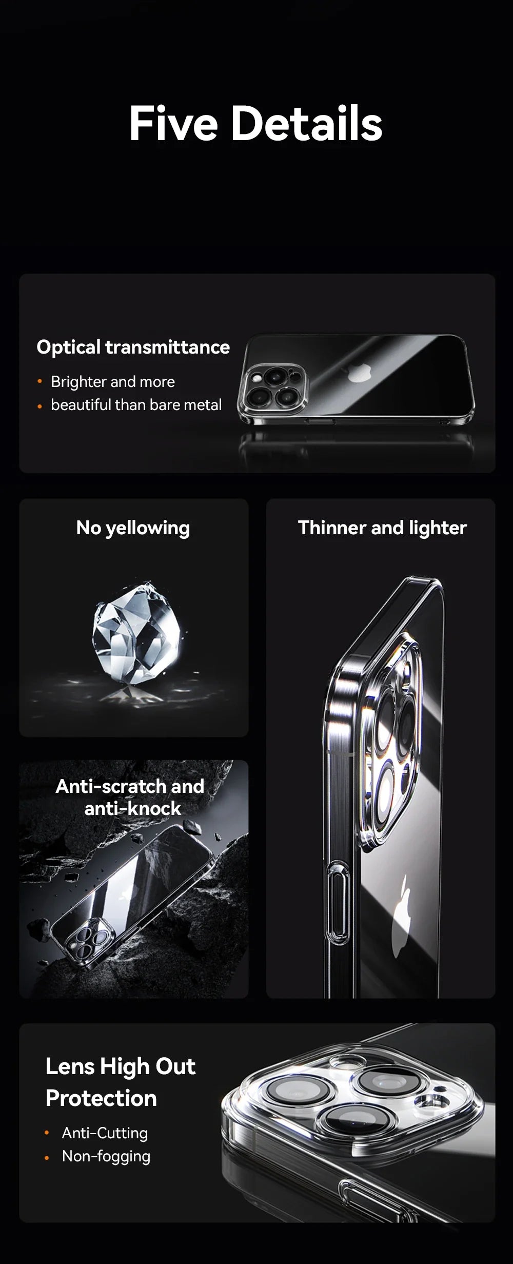 Case For iPhone 16 15 Pro Max Case Crystal Transparent PC Anti-Yellow Lens Protection Cover For iPhone 16 Pro Max Case