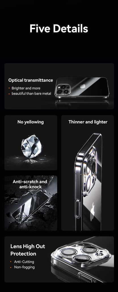 Case For iPhone 16 15 Pro Max Case Crystal Transparent PC Anti-Yellow Lens Protection Cover For iPhone 16 Pro Max Case