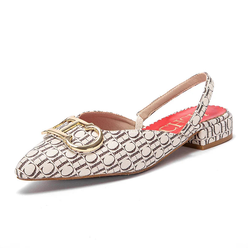 Classic Women's New 2024 Women's Low Heel Sandals Fashion Retro Design Letter Women's New Low Heel Shoes