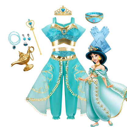 Jasmine Princess Dress for Girls Cosplay Aladdin Magic Lamp Costume Kids Halloween Birthday Carnival Party Vestidos