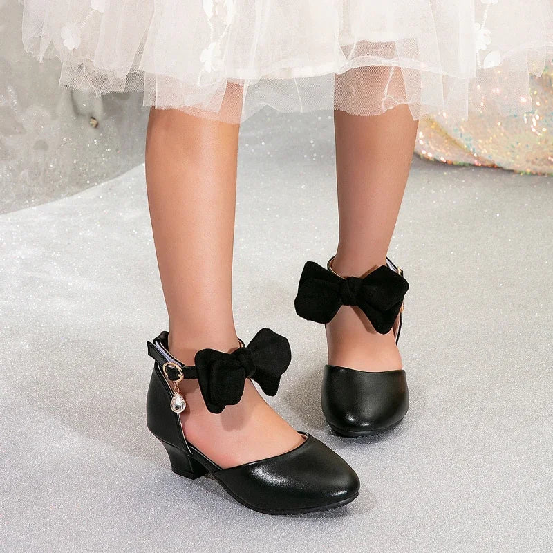 Girl Princess Dress Sandals Summer New Versatile Kids Fashion High Heels Shoes Sweet Bowknot Versatile Children Causal Sandals