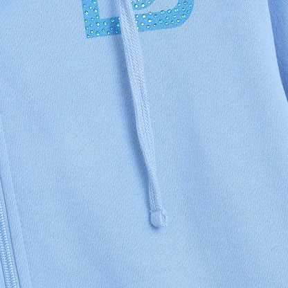 Donald Duck Letter Diamonds Fleece Sweatshirt Jacket Unisex Women Hooded Zip Up Jumper Tops
