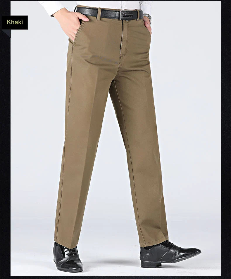 Men's 100% Cotton Summer Autumn Casual Pants Fashion Solid Black Khaki Gentle Thicken Trousers Brand Smart Suit Pant GOZBKF