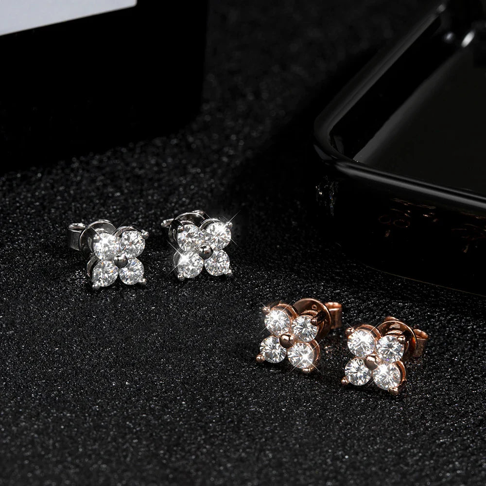D VVS1 Round Moissanite Stud Earrings for Women Man 4 Stones Classic s925 Sterling Silver Earring with GRA Gift Jewelry