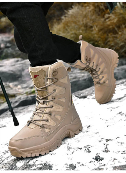 New Waterproof Men's Boots Outdoor Non-slip Men Hiking Boots High Top Winter Men's Motorcycle Boots Rubber Men Work Desert Boots