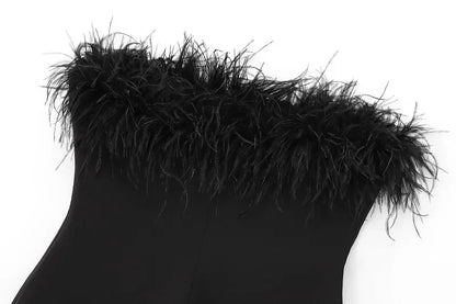 Black Feather Crop Top Women off Shoulder Corset Top Female Sexy Backless Tube Tops for Women Strapless Bustier Top Woman