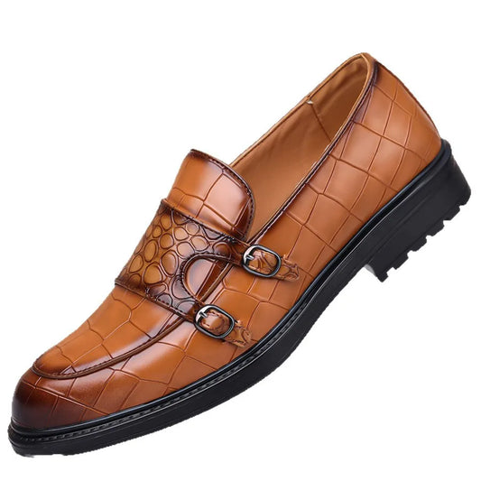 Classic Leather Men's Loafer Shoes Slip-on Double Buckles Green Black Shoes Wedding Party Formal Shoes for Men Zapatillas Male