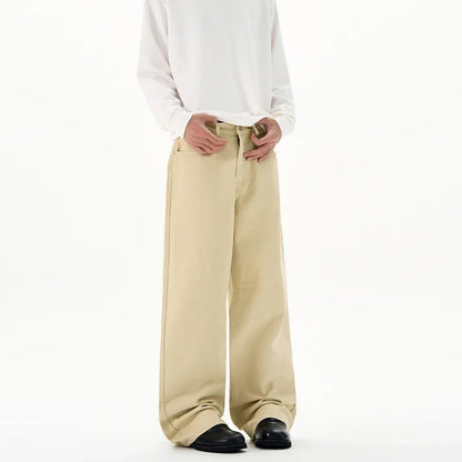 Men Baggy Wide Leg Jeans 100%Cotton Spring Casual Denim Pants Loose Straight Comfort Breathable Fashion Streetwear Male Trousers