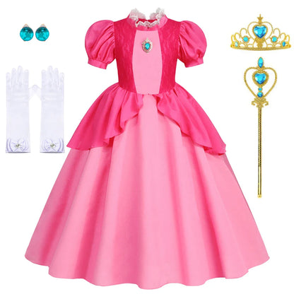 Peach Dresses For Girls Princess Costume Clothes Party Cosplay Halloween Carnival Birthday Dress Kids Vestidos