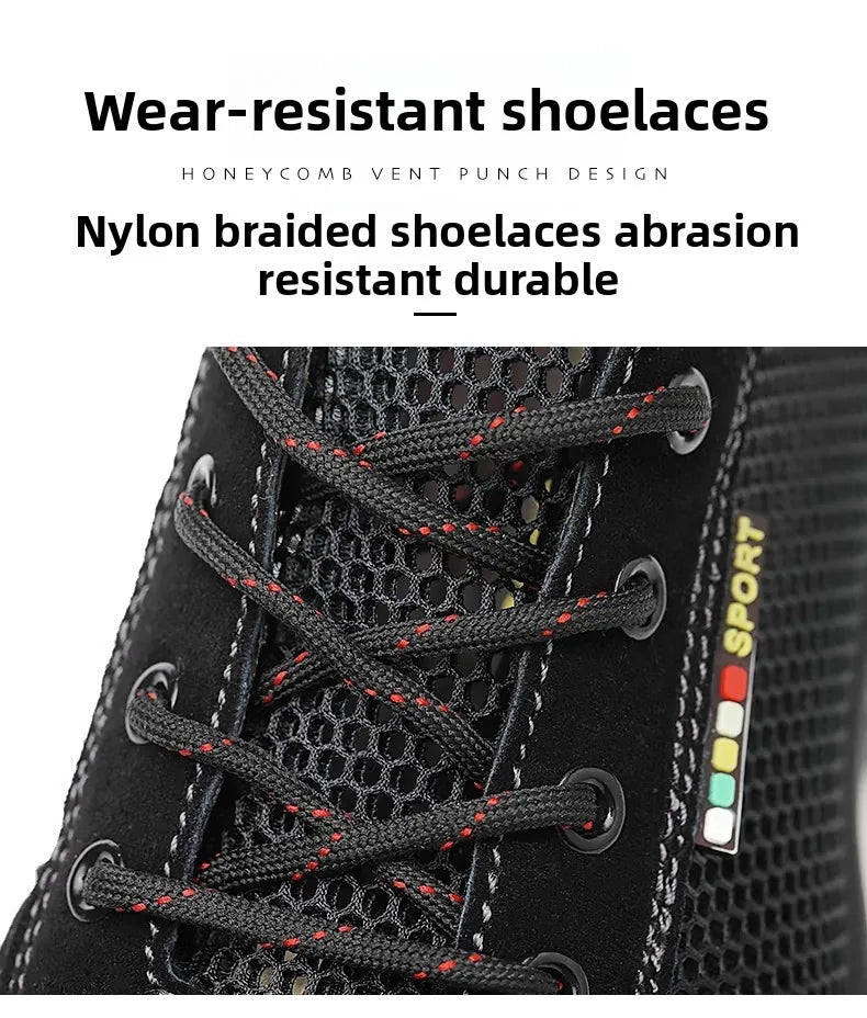 Summer Black Safety Shoes with Steel Toe Lightweight Mesh Ventilation  Puncture-proof Durable Impact-resistant Cool Comfortable