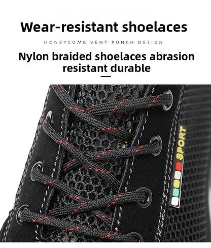 Summer Black Safety Shoes with Steel Toe Lightweight Mesh Ventilation  Puncture-proof Durable Impact-resistant Cool Comfortable